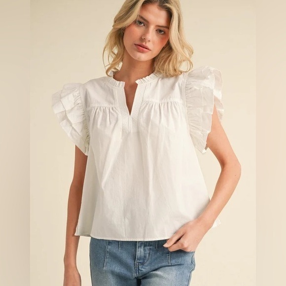 Marc New York White Ruffle Flutter Cap Sleeve Baby Doll Top Size Xl